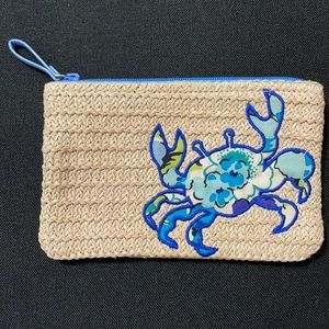 New Vera Bradley Braided Straw Blue Crab Wallet